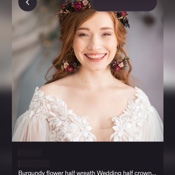 Handmade Burgundy Floral Crown / Half Wreath – Bridal (Imported) main image 5